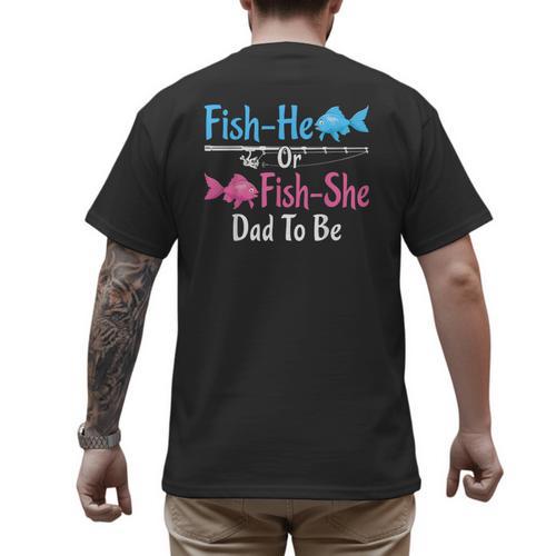 Fish-He Or Fish-She Dad To Be Gender Reveal Baby Shower Men's Back Print T-Shirt - Father's Day Fun