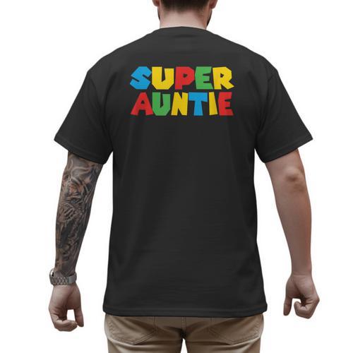 Gamer Aunt Super Auntie Gaming Matching Dad & Mom Kids Men's Back Print T-Shirt - Father's Day Fun