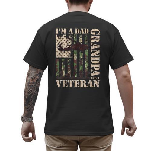 Grandpa Veteran Fathers Day Dad Veteran Camo American Flag Men's Back Print T-Shirt - Father's Day Fun