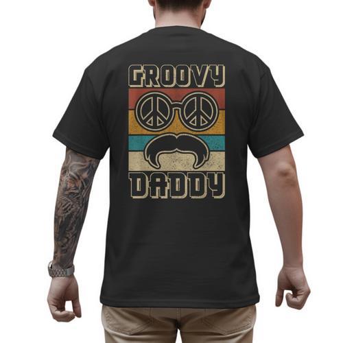 Groovy Daddy 60s Outfit 70s Themed Party Costume Dad Hippie Men's Back Print T-Shirt - Father's Day Fun