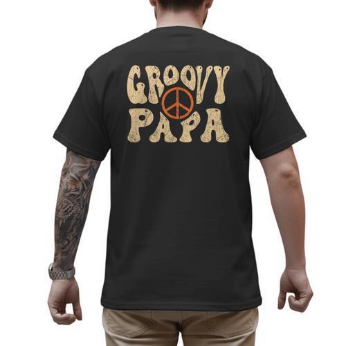 Groovy Papa 70s Aesthetic Nostalgia 1970's Retro Dad Men's Back Print T-Shirt - Father's Day Fun