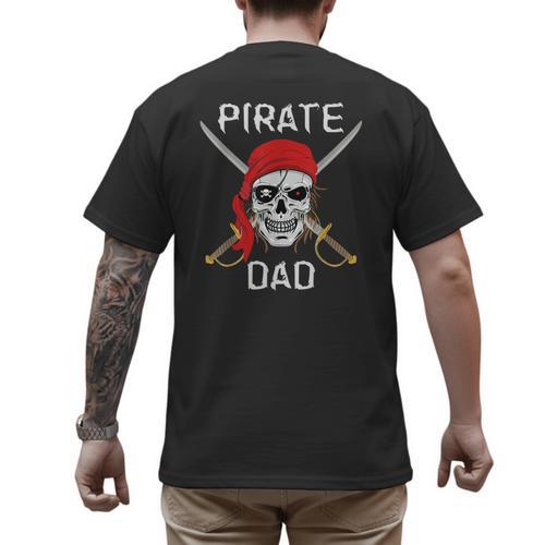 Halloween Pirate Skull Apparel Pirate Dad V-Neck Short Sleeve Cotton 100 T-Shirt Small Men's Back Print T-Shirt - Father's Day Fun