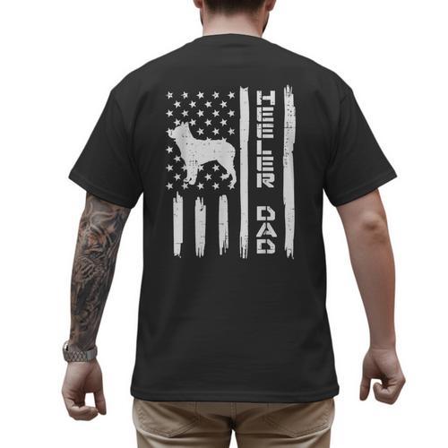 Heeler Dad Flag Vintage Blue Red Cattle Dog Patriot Men Men's Back Print T-Shirt - Father's Day Fun