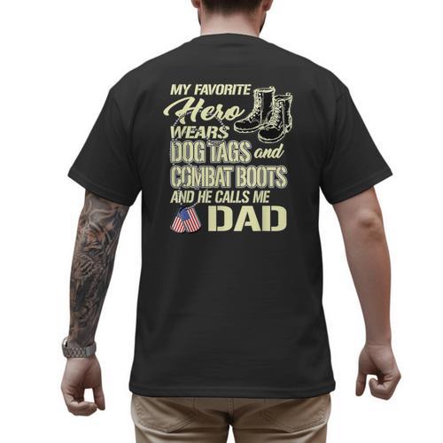 Hero Wears Dog Tags Combat Boots Proud Army Dad Father Men's Back Print T-Shirt - Father's Day Fun