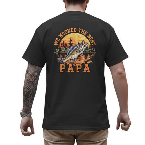 We Hooked The Best Papa Ever Fishing Dad Papa's Day Men's Back Print T-Shirt - Father's Day Fun