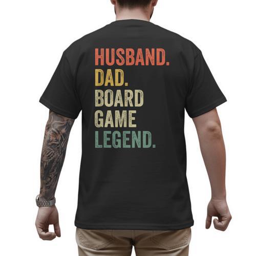 Husband Dad Board Game Night Legend Father Vintage Men's Back Print T-Shirt - Father's Day Fun