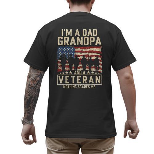 I'm A Dad Grandpa And Veteran Patriotic US Flag Veterans Day Men's Back Print T-Shirt - Father's Day Fun