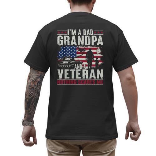 I'm A Dad Grandpa And Veteran Retro Papa Grandpa Men's Back Print T-Shirt - Father's Day Fun