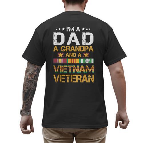I'm A Dad Grandpa And A Vietnam Veteran US Army Vet Men's Back Print T-Shirt - Father's Day Fun
