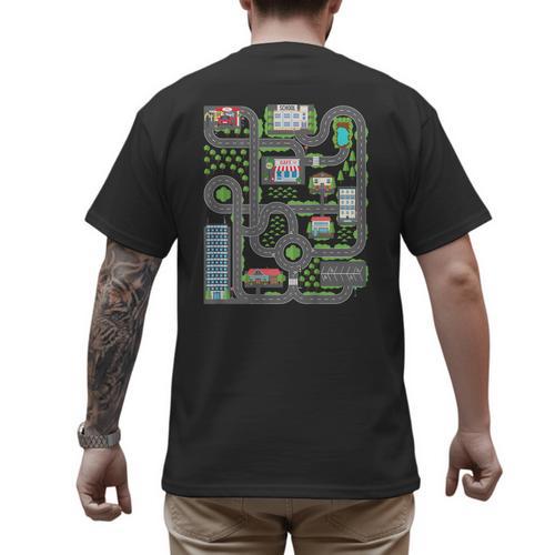 Kid Play Cars On Dad Back Race Track Mat Fathers Day Men's Back Print T-Shirt - Father's Day Fun