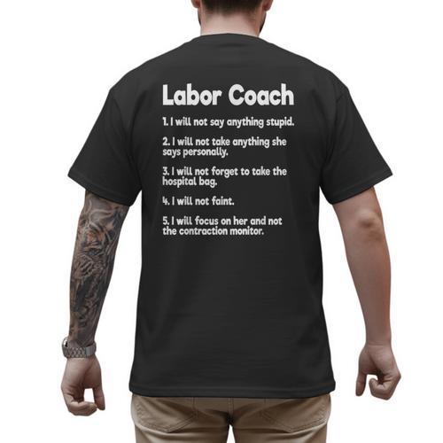 Labor Coach Expecting Dad Rules Papa Baby Men's Back Print T-Shirt - Father's Day Fun