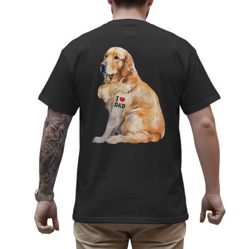 I Love Dad Patriotic Golden Retriever Canine Dog Lover Men's Back Print T-Shirt - Father's Day Fun