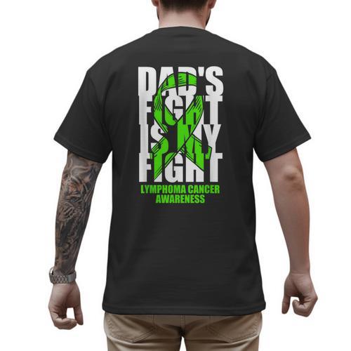 Lymphoma Cancer Awareness Lime Green Ribbon Dad's Fight Men's Back Print T-Shirt - Father's Day Fun