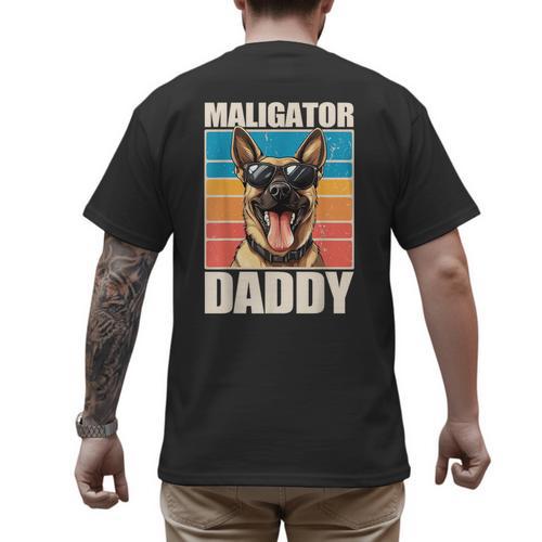 Malinois Dad Maligator Daddy Belgian Malinois Men's Back Print T-Shirt - Father's Day Fun