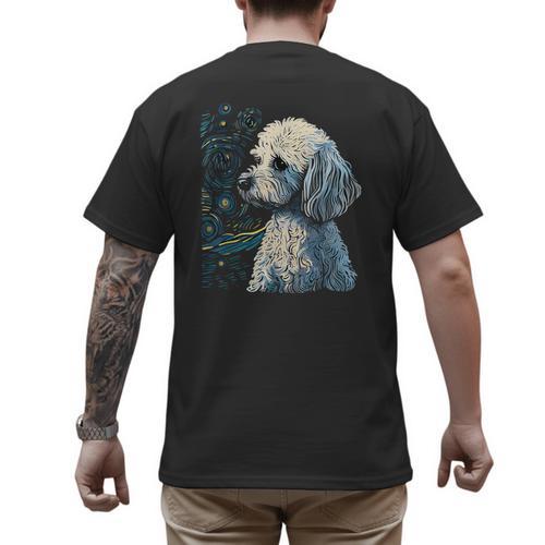 Maltipoo Starry Night Van Gogh Maltipoo Mom Dad Owner Men's Back Print T-Shirt - Father's Day Fun