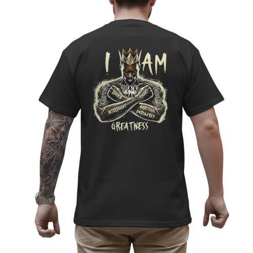 I Am Man King Powerful Dad Afro Melanin Men's Back Print T-Shirt - Father's Day Fun