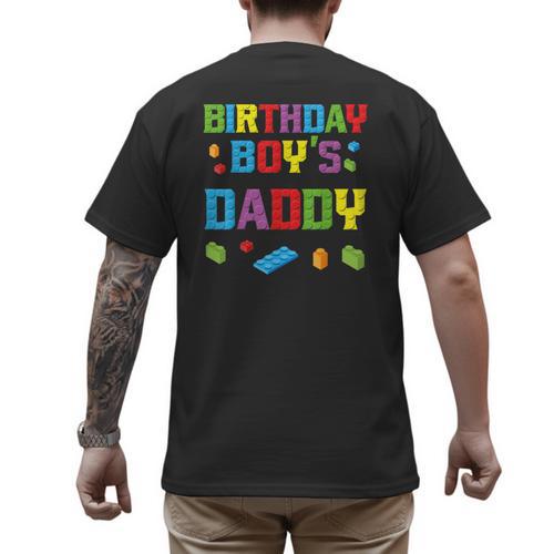 Master Builder Birthday Boy's Daddy Building Bricks Blocks Men's Back Print T-Shirt - Father's Day Fun