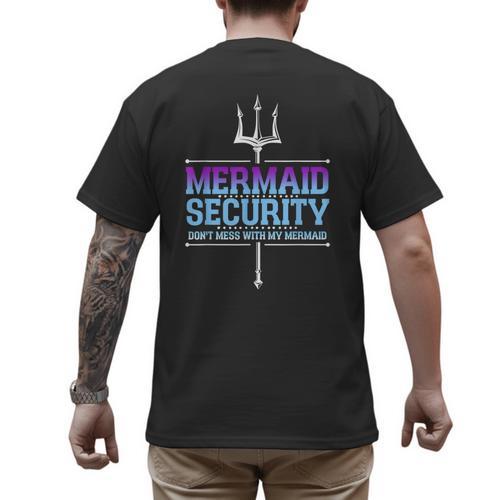 Mermaid Security Merman Merdad Mermaid Squad Fathers Day Dad Men's Back Print T-Shirt - Father's Day Fun