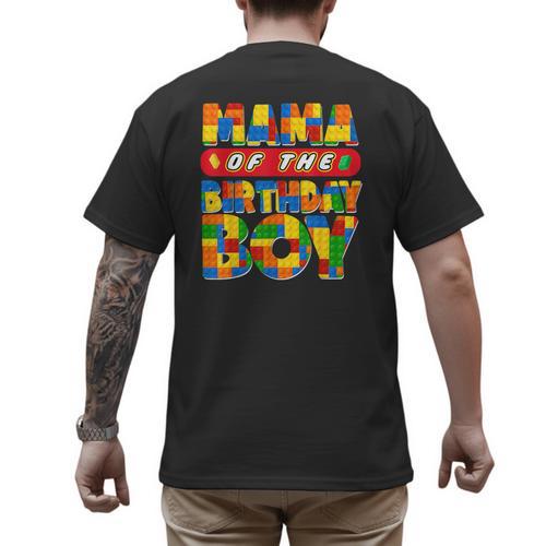 Mom And Dad Mama Birthday Boy Building Bricks Family Party Men's Back Print T-Shirt - Father's Day Fun