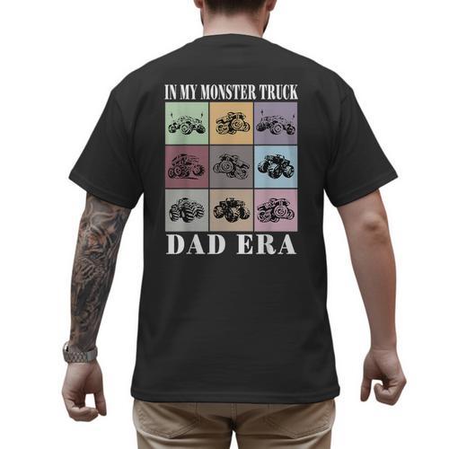In My Monster Trucks Dad Era Men's Back Print T-Shirt - Father's Day Fun