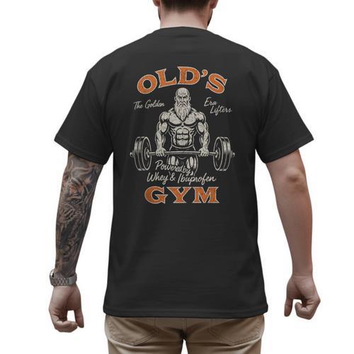 Old's Gym Logo Workout Dad Grandpa Weightlifting Old Men Gym Men's Back Print T-Shirt - Father's Day Fun