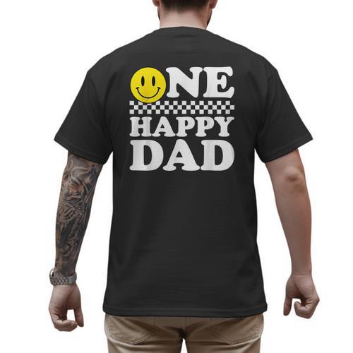 One Happy Dude Dad 1st Birthday Family Matching Men's Back Print T-Shirt - Father's Day Fun