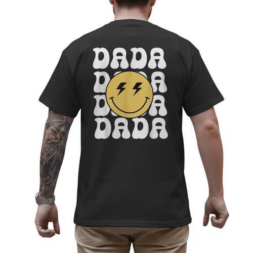 One Happy Family Birthday Matching Apparel Dada One Happy Dude Birthday Theme Family Matching Adult Child Short Sleeve Crew Neck Classic Fit Polyester 50 Cotton 50 Men's Back Print T-Shirt - Father's Day Fun