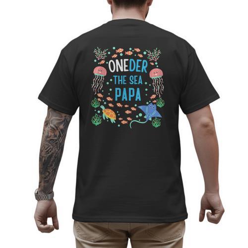OneDer The Sea Papa 1st Birthday Dad Matching Men's Back Print T-Shirt - Father's Day Fun