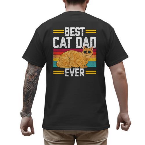 Orange Cat Best Cat Dad Ever Orange Tabby Cat Men's Back Print T-Shirt - Father's Day Fun