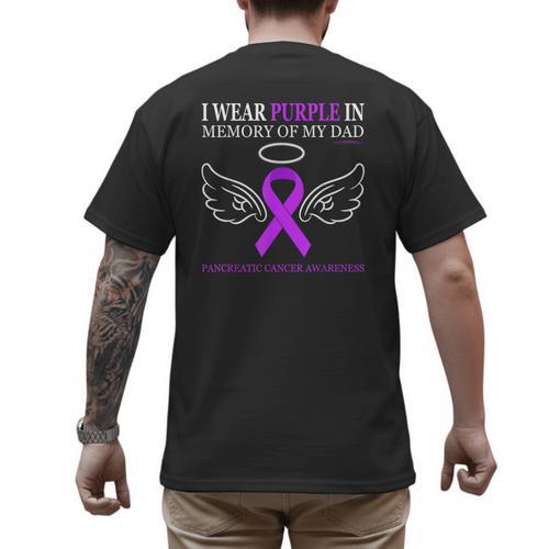 Pancreatic Cancer I Wear Purple In Memory Of My Dad Men's Back Print T-Shirt - Father's Day Fun