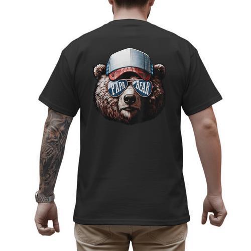 Papa Bear Face Cool Dad Style Retro Fathers Day Daddy Bear Men's Back Print T-Shirt - Father's Day Fun
