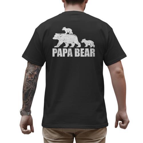 Papa Bear Two Cubs Shirt Daddy Bear Twin Tshirt Papa 2 Kids Men's Back Print T-Shirt - Father's Day Fun