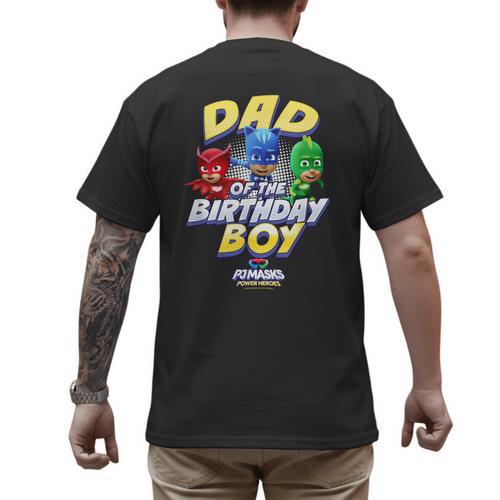 PJ Masks Group Shot Dad Of The Birthday Boy Logo Men's Back Print T-Shirt - Father's Day Fun