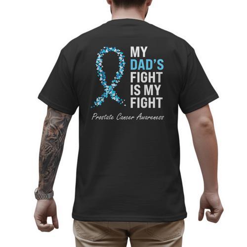 Prostate Cancer Awareness Light Blue Ribbon Dad Survivor Men's Back Print T-Shirt - Father's Day Fun