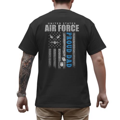 Proud Air Force Dad Of The US Air Force USA Flag Men's Back Print T-Shirt - Father's Day Fun