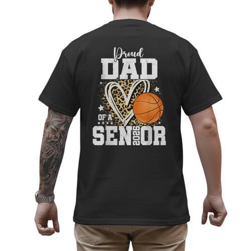 Proud Dad Of A 2026 Senior Basketball Graduation Leopard Men's Back Print T-Shirt - Father's Day Fun