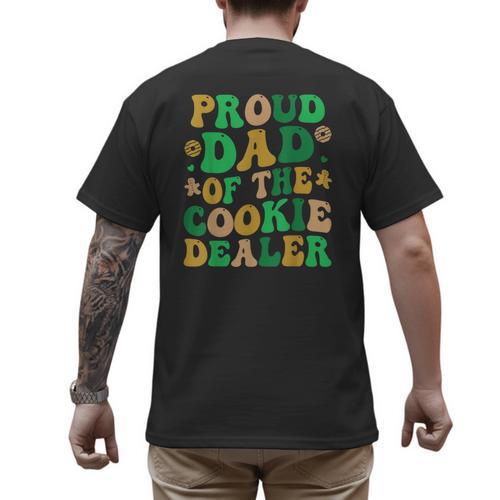 Proud Dad Of a Cookie Dealer Scout Troop Cookie Dealer Girls Men's Back Print T-Shirt - Father's Day Fun