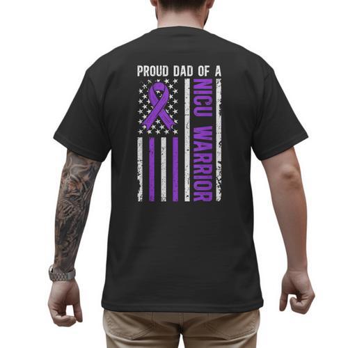 Proud NICU Dad Of NICU Warrior Micro Preemie Baby Father Men's Back Print T-Shirt - Father's Day Fun
