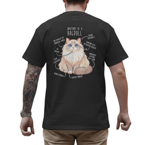 Ragdoll Cat Anatomy Cute Pet Mom Dad Cream Bicolor Men's Back Print T-Shirt - Father's Day Fun