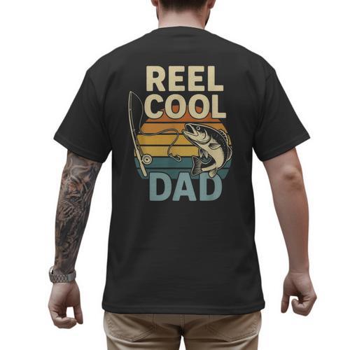 Reel Cool Dad Fathers Day Fishing Outdoors Men's Back Print T-Shirt - Father's Day Fun