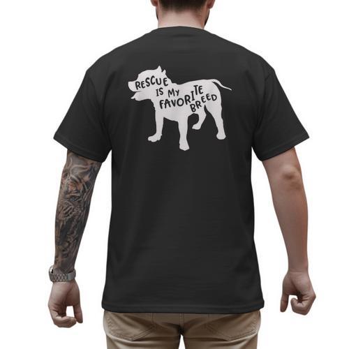 Rescue Is My Favorite Breed T Shirt Pitbull Mam Dad Shirt Men's Back Print T-Shirt - Father's Day Fun