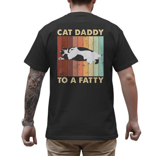 Retro Fat Chonk Dad Tee Cat Daddy To A Fatty Men's Back Print T-Shirt - Father's Day Fun