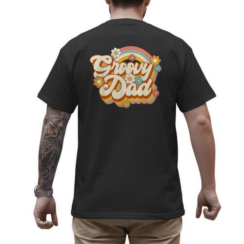 Retro Groovy Dad Family Birthday 60s 70s Hippie Costume Men's Back Print T-Shirt - Father's Day Fun