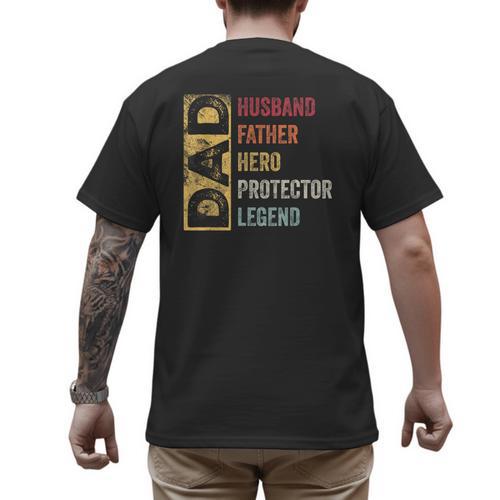 Retro Husband Father Hero Protector Legend Father Day Dad Men's Back Print T-Shirt - Father's Day Fun
