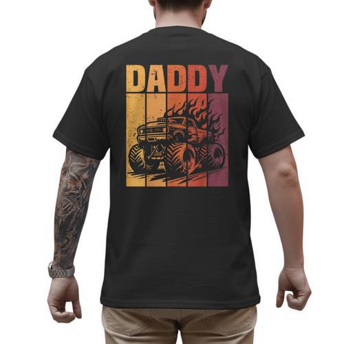 Retro Monster Truck Daddy Matching Family Birthday Party Men's Back Print T-Shirt - Father's Day Fun