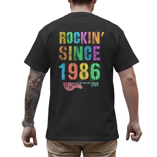 Rockin' Since 1986 Vintage Rockstar 40th Birthday Mom Dad 40 Men's Back Print T-Shirt - Father's Day Fun