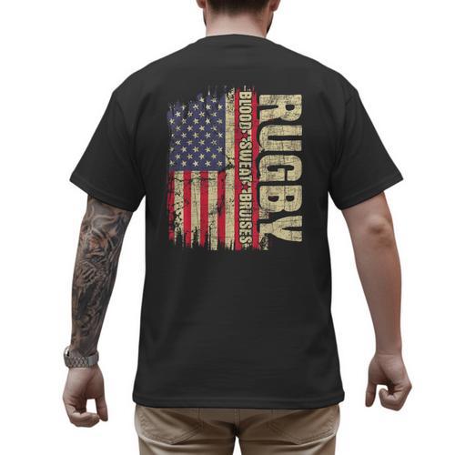 Rugby Blood Sweat Bruises Rugby Player Coach Dad Mom Men's Back Print T-Shirt - Father's Day Fun