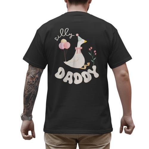 Silly Daddy Silly Goose Dad Birthday Family Matching Party Men's Back Print T-Shirt - Father's Day Fun