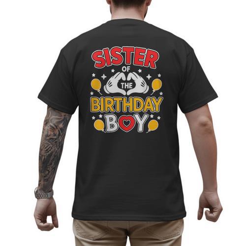 Sister Of The Birthday Boy Family Matching Dad Mom Men's Back Print T-Shirt - Father's Day Fun