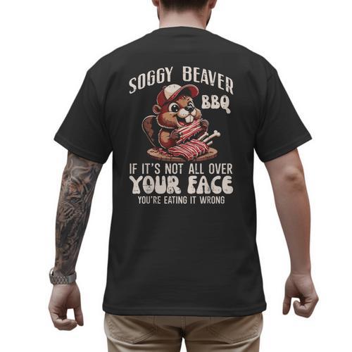 Soggy Beaver Bbq Barbecue Grill Master Humor Dad Men Men's Back Print T-Shirt - Father's Day Fun